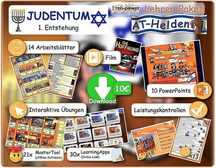 Lehrer-Paket: JUDENTUM (Entstehung) und 10 AT-Helden