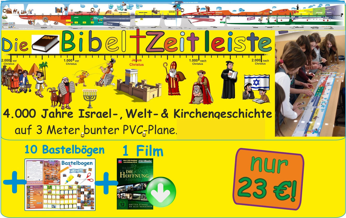 Bibel-Zeitleiste 3m Plane mit 4000 Jahre Bibel-, Israel-, Welt- und Kirchengeschichte